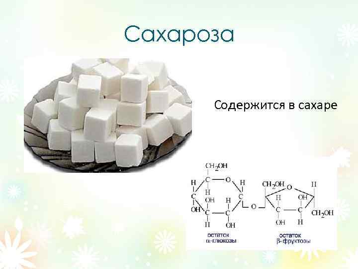 Сахароза   Содержится в сахаре 