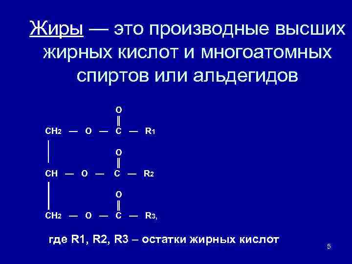 Жиры — это производные высших жирных кислот и многоатомных спиртов или альдегидов  