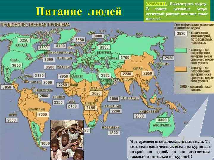     ЗАДАНИЕ. Рассмотрите карту.  Питание людей   В 