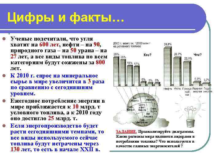   Цифры и факты… l Ученые подсчитали, что угля  хватит на 600