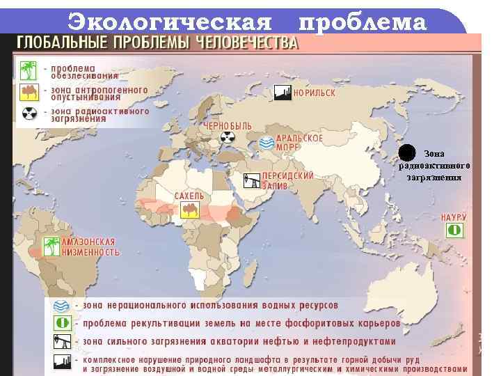Экологическая проблема      Зона     радиоактивного 