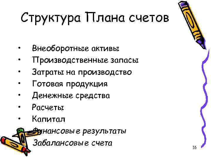 Структура Плана счетов • Внеоборотные активы • Производственные запасы • Структура Плана счетов • Внеоборотные активы • Производственные запасы •
