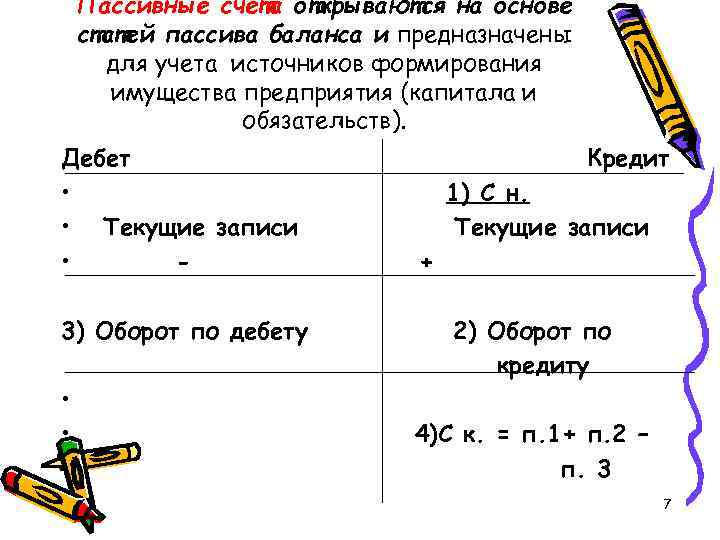 Пассивные счета открываются на основе статей пассива баланса и предназначены для Пассивные счета открываются на основе статей пассива баланса и предназначены для