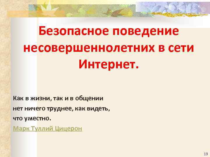  Безопасное поведение несовершеннолетних в сети   Интернет.  Как в жизни, так
