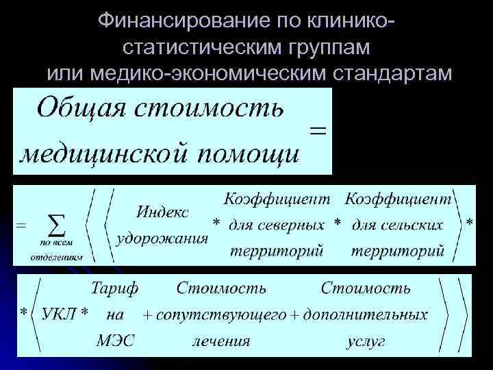  Финансирование по клинико-   статистическим группам  или медико-экономическим стандартам 