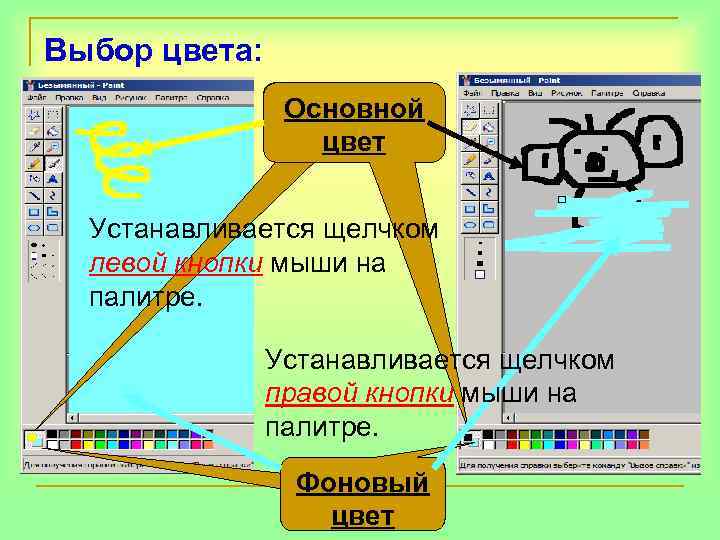 Выбор цвета:    Основной    цвет Устанавливается щелчком  левой