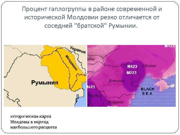 Процент гаплогруппы в районе современной и исторической Молдовии резко отличается от Процент гаплогруппы в районе современной и исторической Молдовии резко отличается от