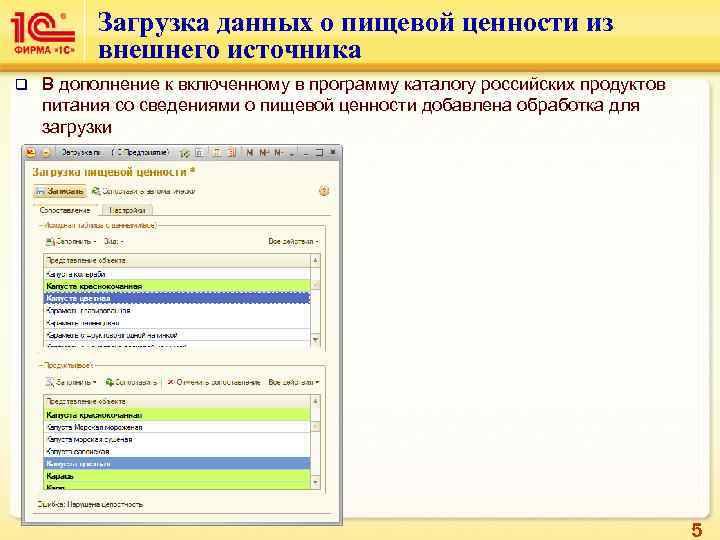    Загрузка данных о пищевой ценности из  внешнего источника q 