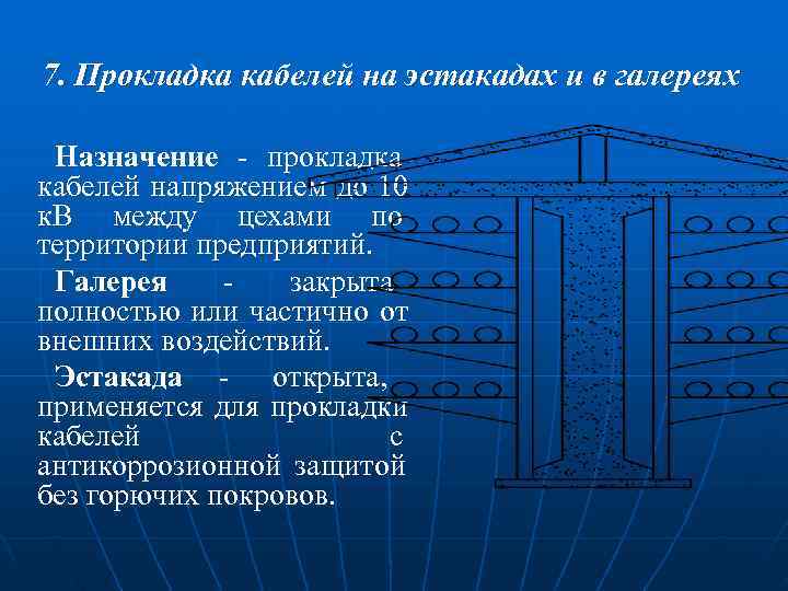 7. Прокладка кабелей на эстакадах и в галереях Назначение - прокладка кабелей напряжением 7. Прокладка кабелей на эстакадах и в галереях Назначение - прокладка кабелей напряжением