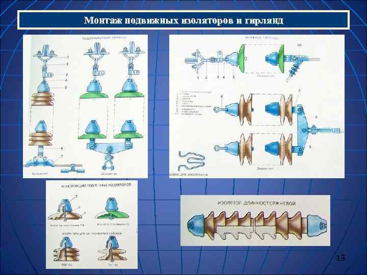 Монтаж подвижных изоляторов и гирлянд     13 