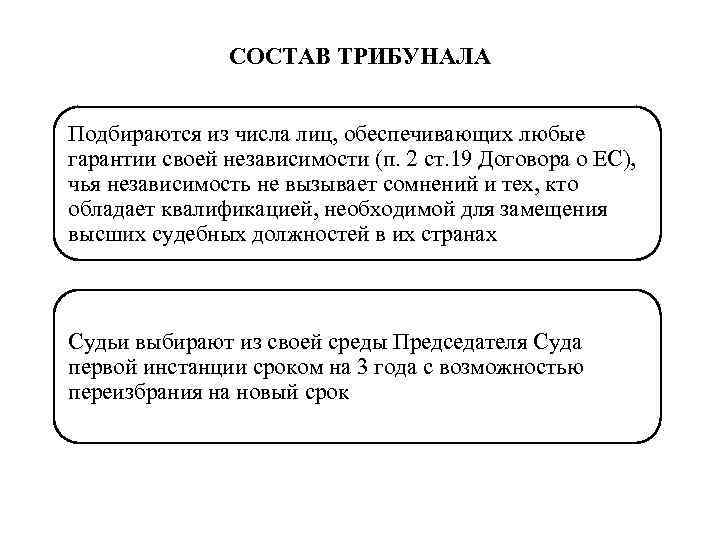     СОСТАВ ТРИБУНАЛА  Подбираются из числа лиц, обеспечивающих любые гарантии