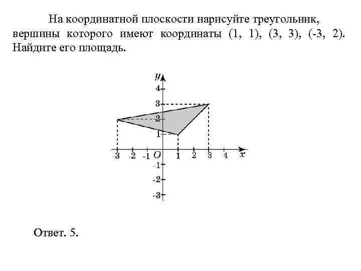 > На координатной плоскости нарисуйте треугольник, вершины которого имеют координаты (1, 1), (3, 3),