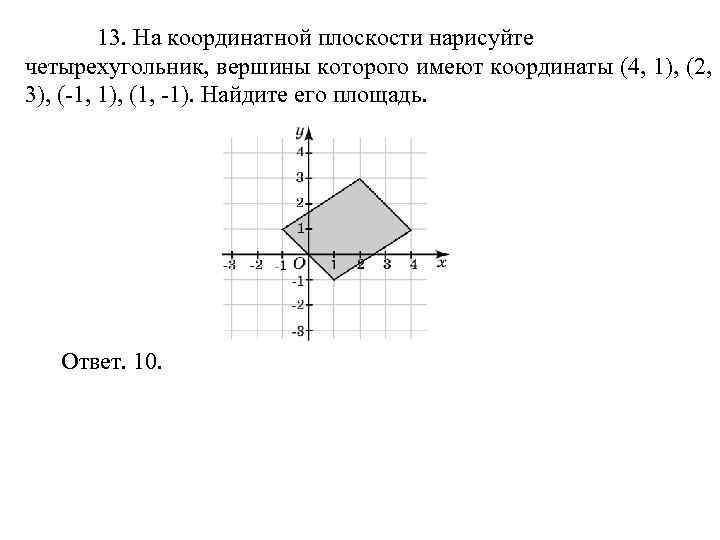    13. На координатной плоскости нарисуйте четырехугольник, вершины которого имеют координаты (4,