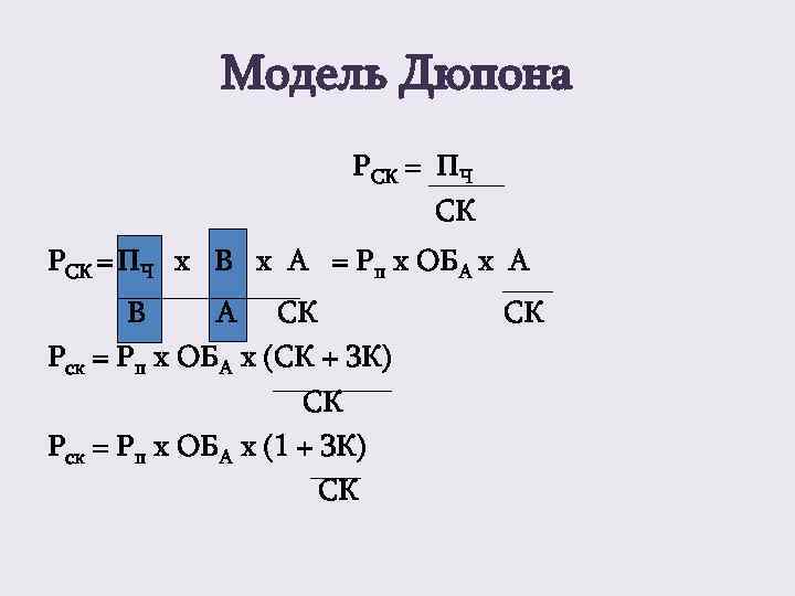    Модель Дюпона    РСК = ПЧ   
