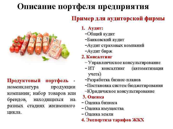   Описание портфеля предприятия     Пример для аудиторской фирмы 