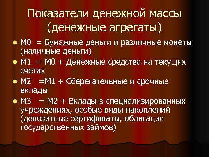 Показатели денежной системы