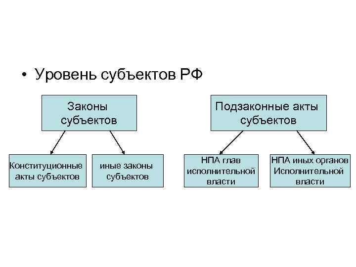   • Уровень субъектов РФ  Законы    Подзаконные акты 