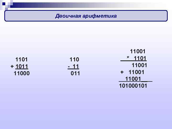 Число 11001 соответствует числу. Арифметика двоичных чисел. 11. Двоичная арифметика. 11001 В двоичной системе. 11 11 В двоичной системе.