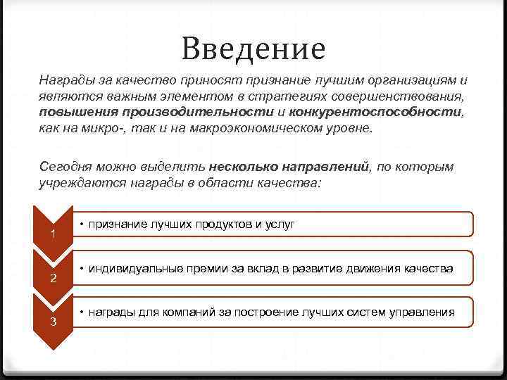      Введение Награды за качество приносят признание лучшим организациям и