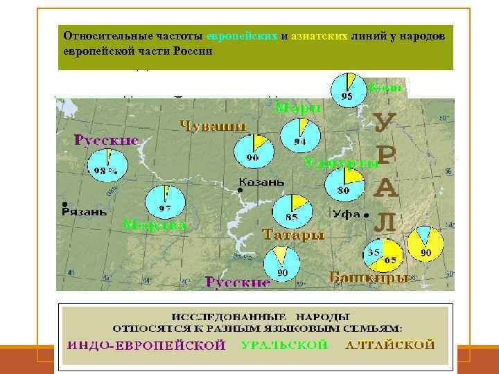 Относительные частоты европейских и азиатских линий у народов европейской части России 