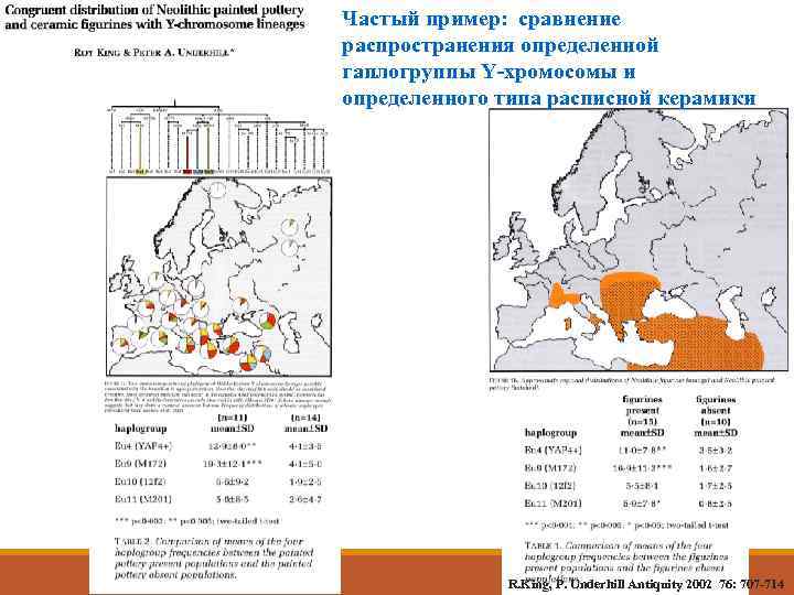Частый пример: сравнение распространения определенной гаплогруппы Y-хромосомы и определенного типа расписной керамики  