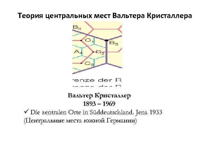 Теория центральных мест Вальтера Кристаллера     Вальтер Кристаллер   