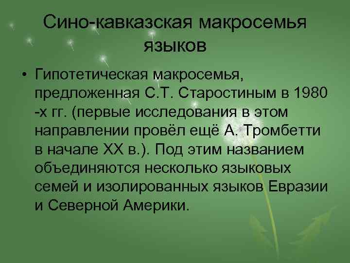  Сино-кавказская макросемья   языков • Гипотетическая макросемья, предложенная С. Т. Старостиным в
