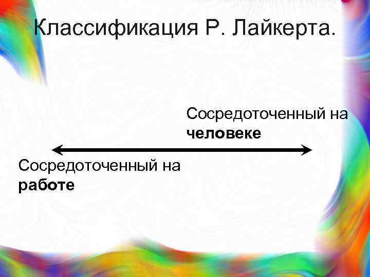 > Классификация Р. Лайкерта.     Сосредоточенный на    