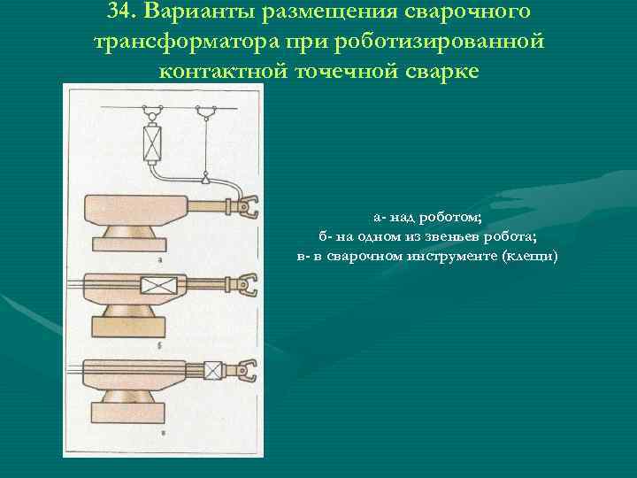  34. Варианты размещения сварочного трансформатора при роботизированной  контактной точечной сварке  