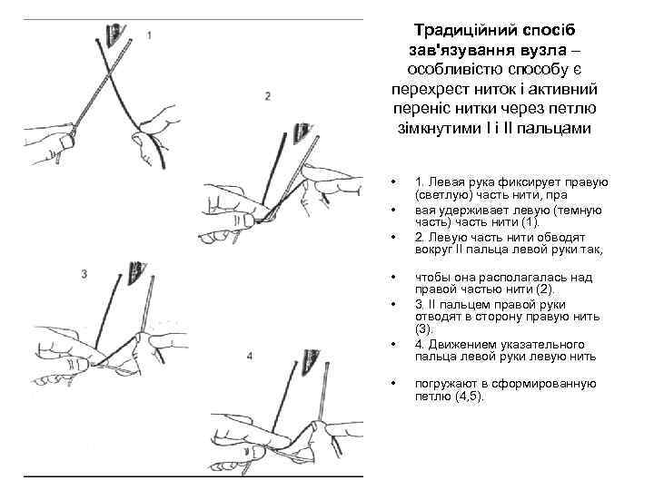   Традиційний спосіб  зав'язування вузла – особливістю способу є перехрест ниток і