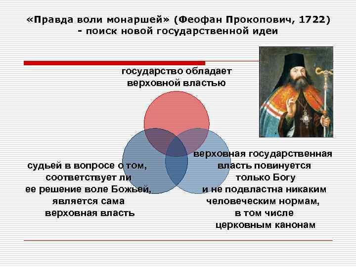  «Правда воли монаршей» (Феофан Прокопович, 1722)   - поиск новой государственной идеи