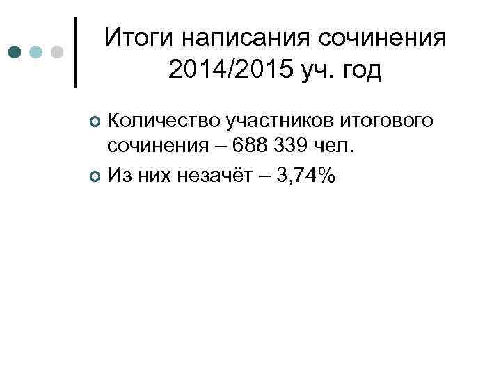   Итоги написания сочинения  2014/2015 уч. год ¢ Количество участников итогового 