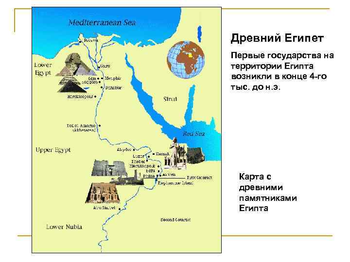 Древний Египет Первые государства на территории Египта возникли в конце 4 -го тыс. до