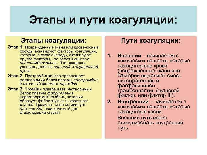    Этапы и пути коагуляции:  Этапы коагуляции:    