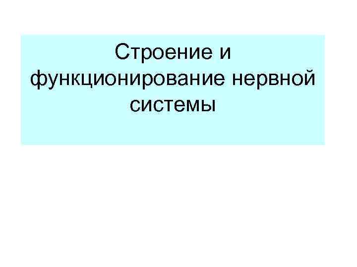   Строение и функционирование нервной   системы 