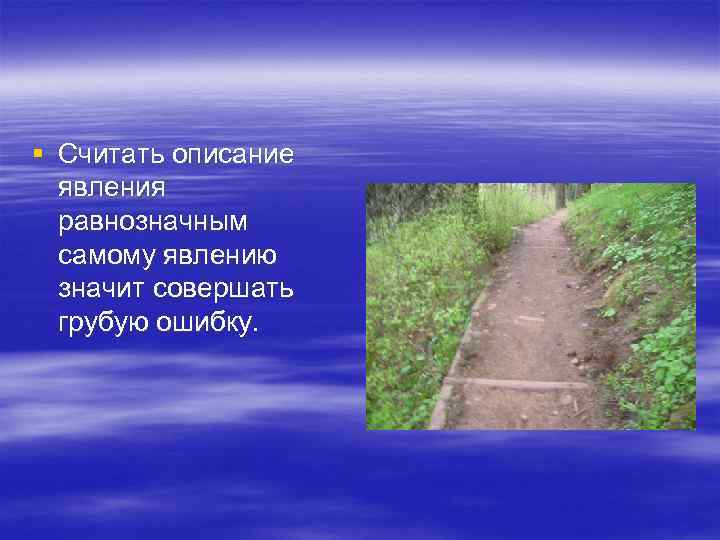 § Считать описание  явления  равнозначным  самому явлению  значит совершать 