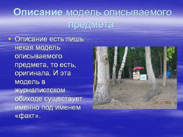  Описание модель описываемого  предмета § Описание есть лишь  некая модель 