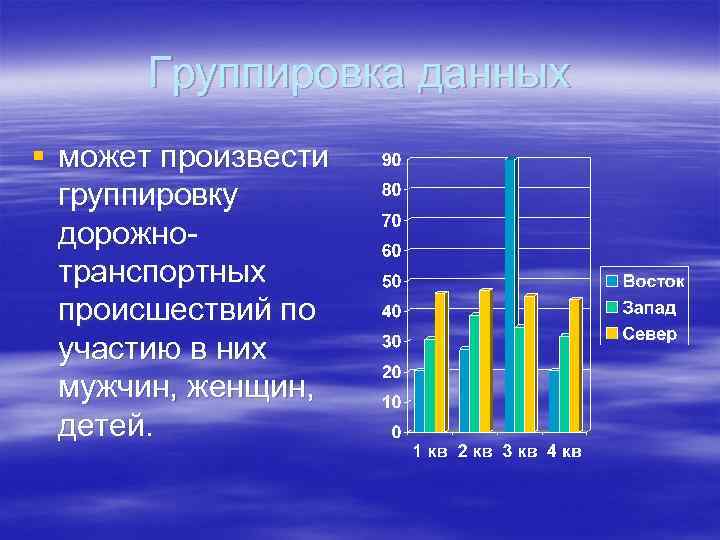  Группировка данных § может произвести  группировку  дорожно-  транспортных  происшествий