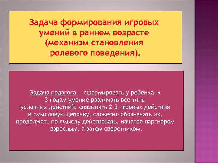   Задача формирования игровых  умений в раннем возрасте  (механизм становления 
