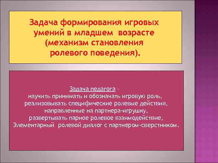  Задача формирования игровых  умений в младшем возрасте   (механизм становления 