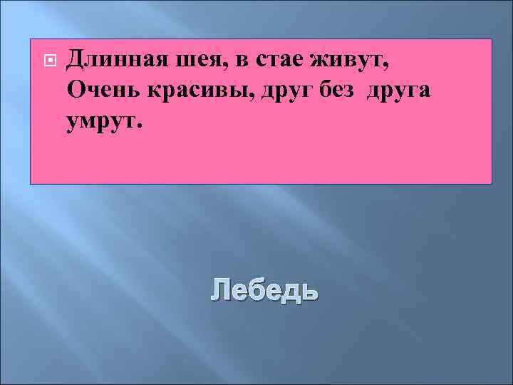   Длинная шея, в стае живут, Очень красивы, друг без друга умрут. 