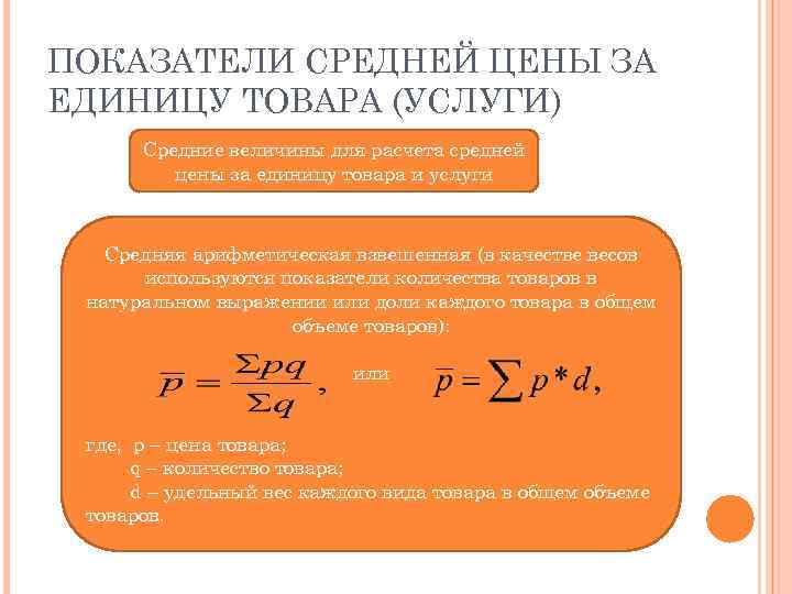 Средний показатель стоимости