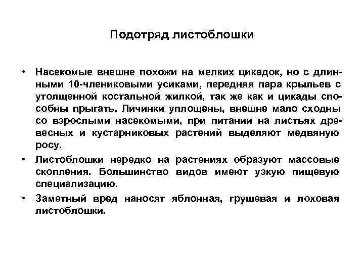     Подотряд листоблошки  • Насекомые внешне похожи на мелких цикадок,