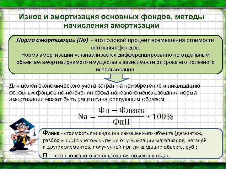 Амортизация основных фондов. Методы начисления амортизации.. Норма амортизации устанавливается. Износ основных фондов и его возмещение. Установите годовой процент погашения стоимости основных фондов это.