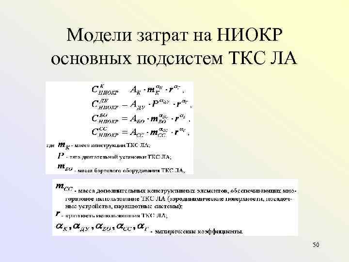  Модели затрат на НИОКР основных подсистем ТКС ЛА     