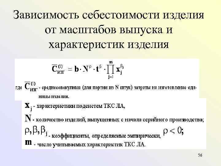 Зависимость себестоимости изделия от масштабов выпуска и  характеристик изделия    