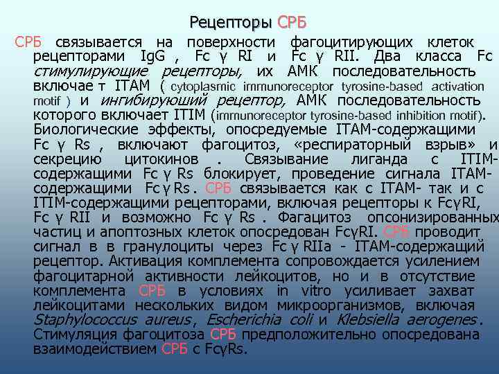       Рецепторы СРБ связывается на поверхности фагоцитирующих клеток 