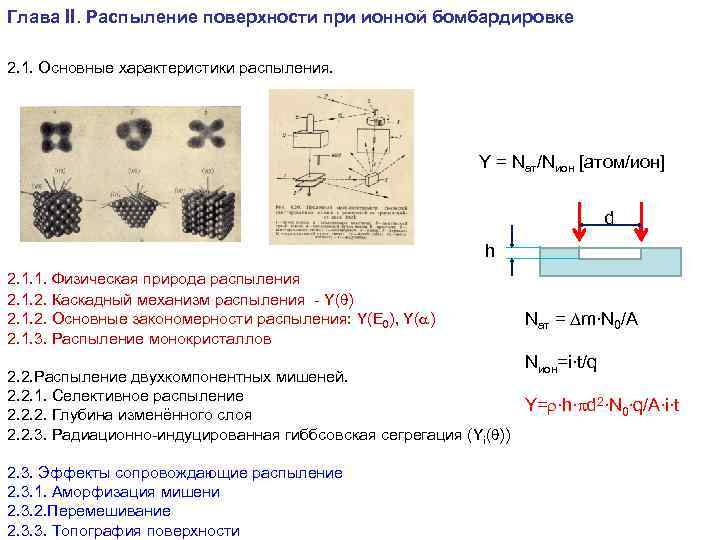 Глава II. Распыление поверхности при ионной бомбардировке 2. 1. Основные характеристики распыления.  
