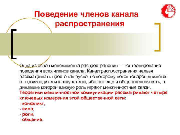  Поведение членов канала  распространения Одна из основ менеджмента распространения — контролирование поведения