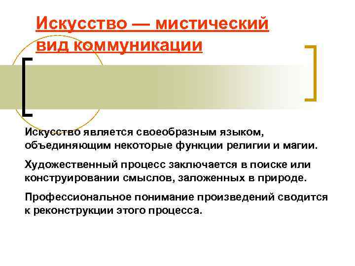  Искусство — мистический вид коммуникации  Искусство является своеобразным языком, объединяющим некоторые функции